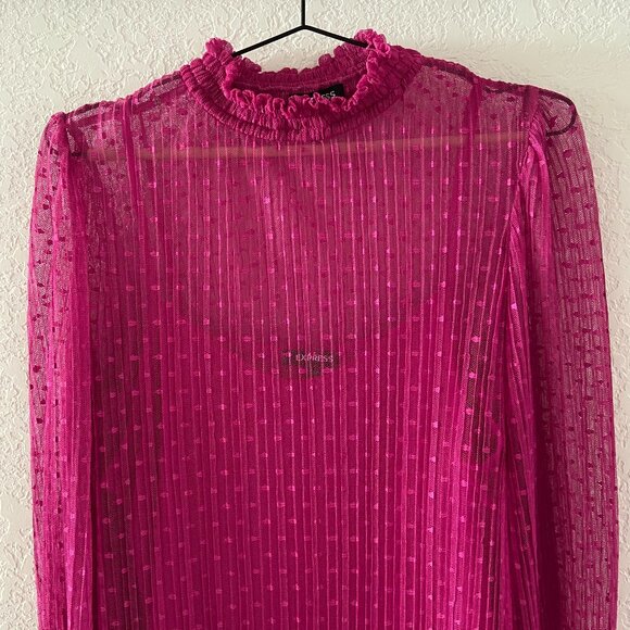 Classy Polka Dot EXPRESS Women's Top w/Camisole, Large Size Pink Mesh Dressy Top - Picture 9 of 15